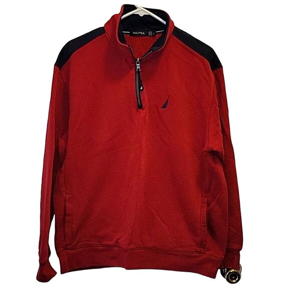 NAUTICA 1/4 Zip Men's Sweatshirt Sweater Jumper Red and Navy Blue Size Large - Picture 1 of 5